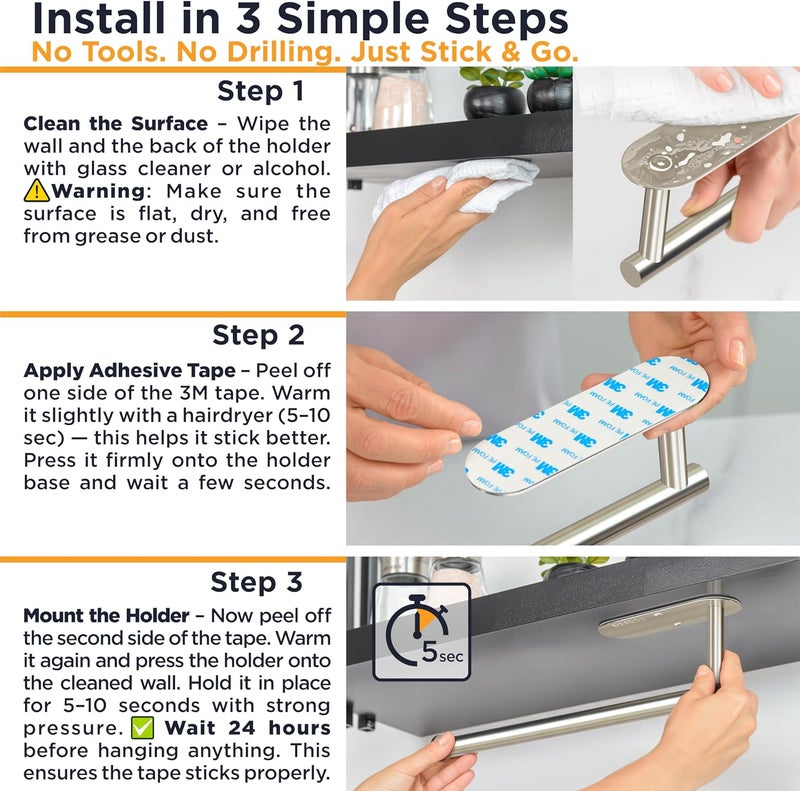 Deiss Pro Paper Towel Holder – Under Cabinet, Wall Mount, or Countertop – Rust-Resistant Stainless Steel, One-Handed Tear Design, Space-Saving Paper Towel Dispenser, Towel Holder for Kitchen - Image 3